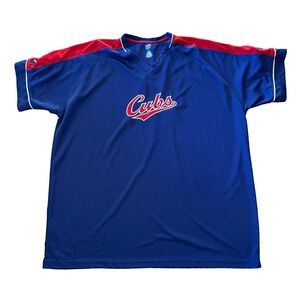 Majestic Chicago Cubs Cooperstown Collection V-Neck Jersey Blue Red Mens 3XL